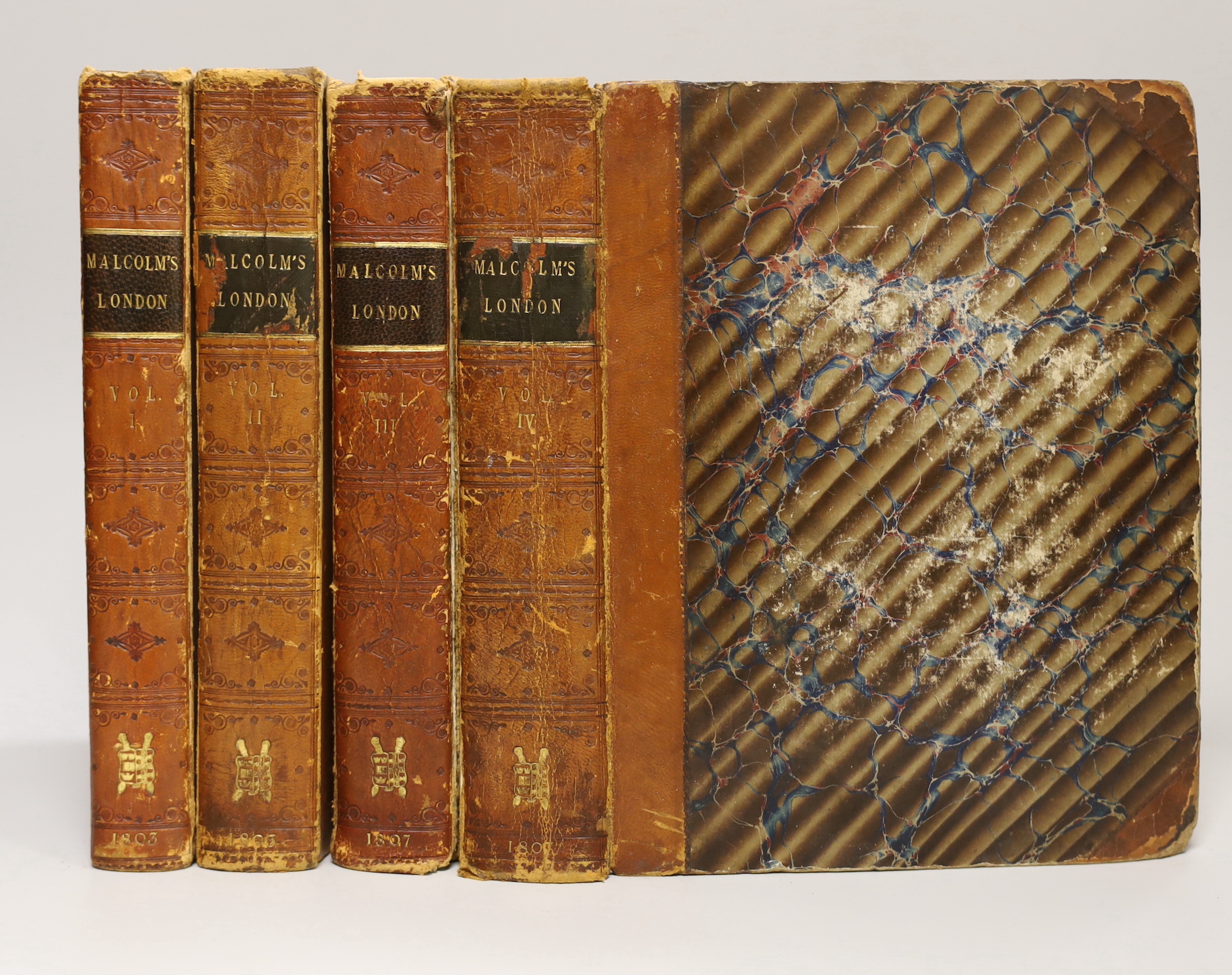 James Pellier Malcolm, London Redivivium, (4 volumes) together with Petit Dedifaces Architectural 2 albums. France & Spain